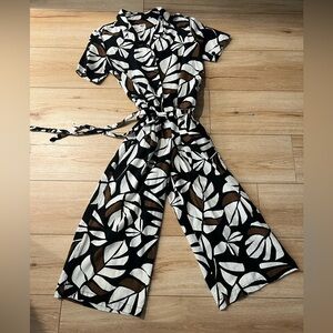 TABITHA BROWN for Target Autumn Floral Collared Button Down Tie Waist Jumpsuit